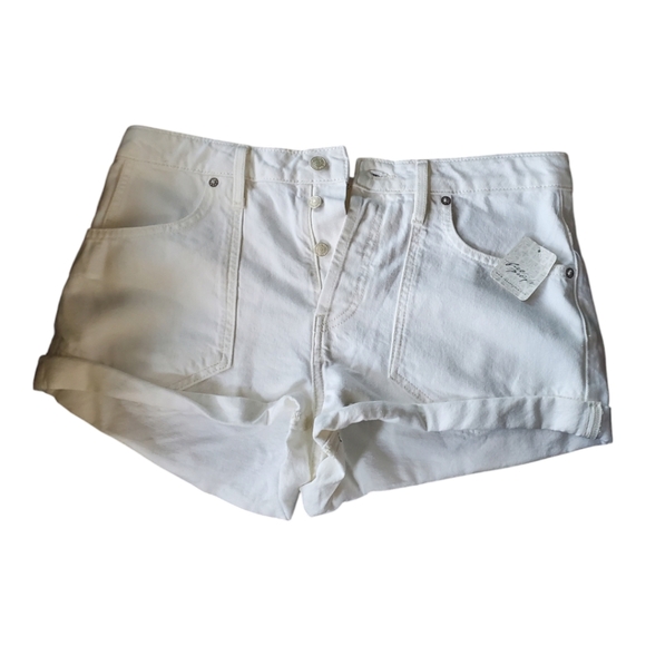 Free People Beginner Luck Slouch Shorts Optic White Roll Cuff Low Rise Denim 30 - Picture 4 of 11